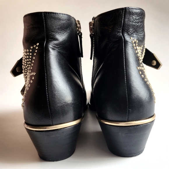 Chloé Women's Black Leather Susanna Pointed-Toe Studded Booties Boots Size 37 - Picture 10 of 16